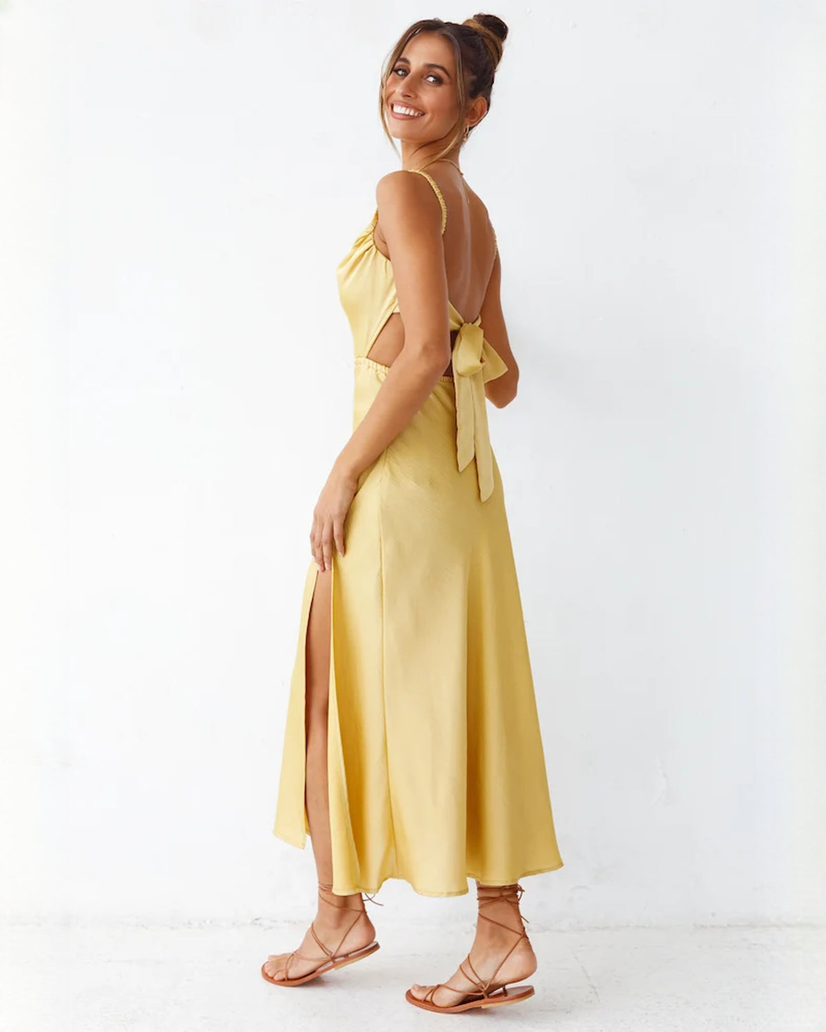 sleeveless satin a-line maxi bridesmaid dress - image 9