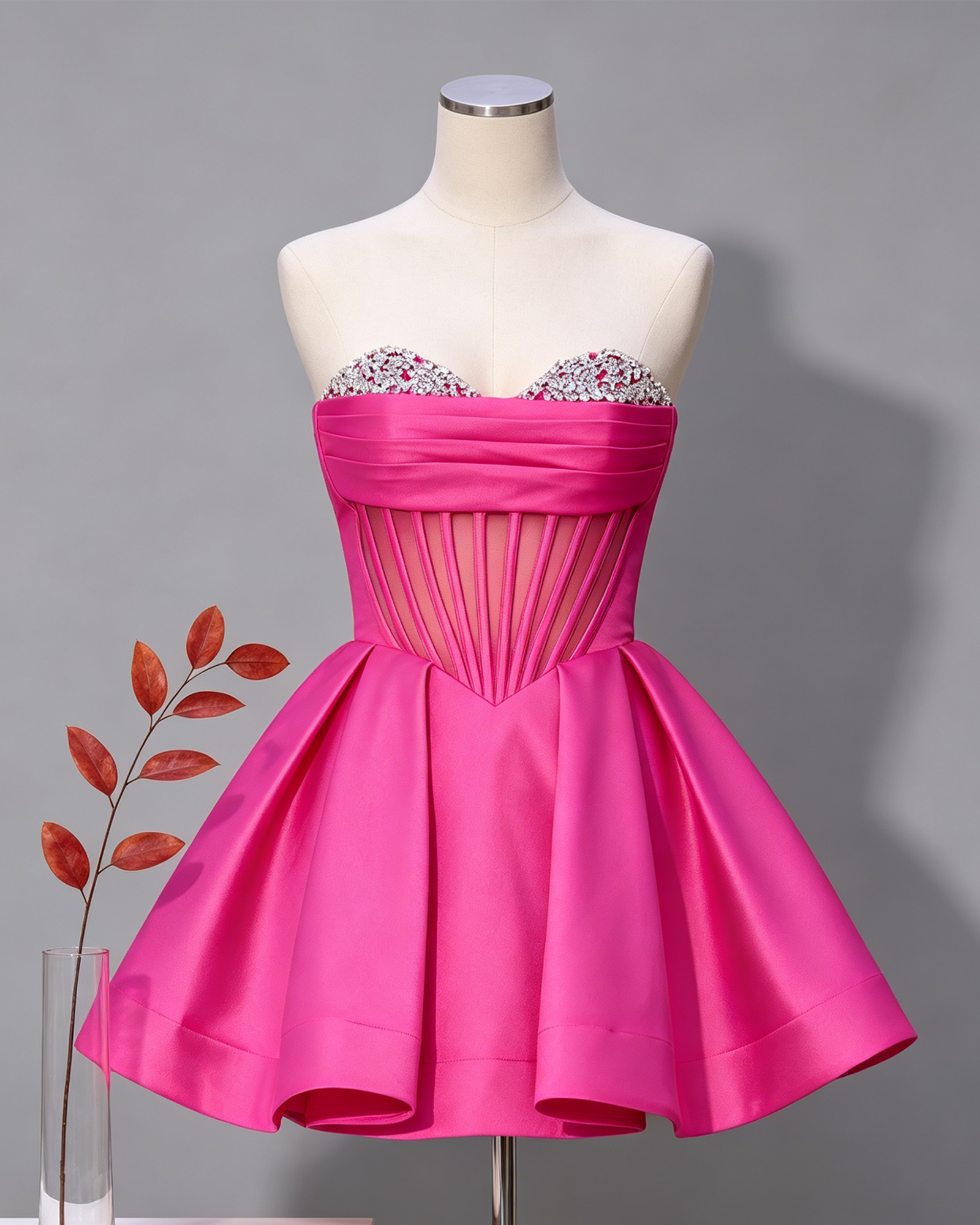 Strapless Crystal Corset Satin A-Line Homecoming Dress - view 1