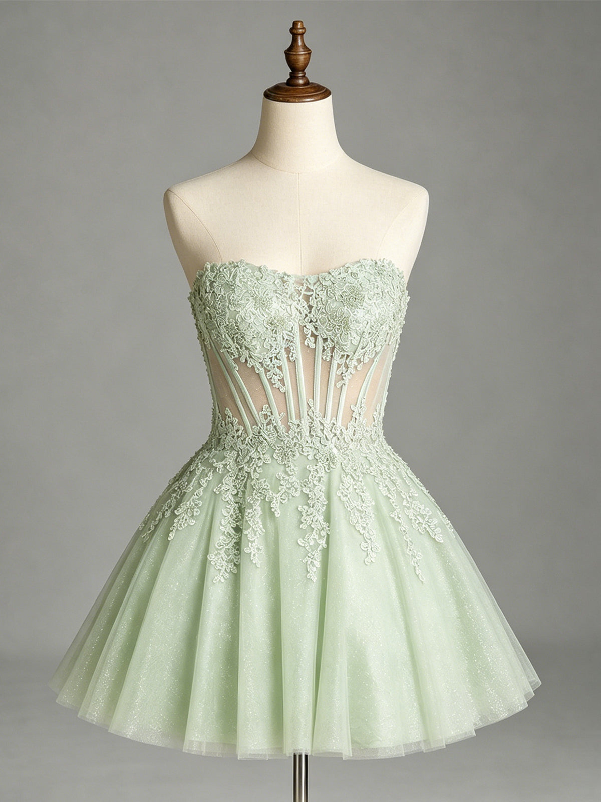 Strapless Lace Applique Glitter Tulle Homecoming Dress - view 1