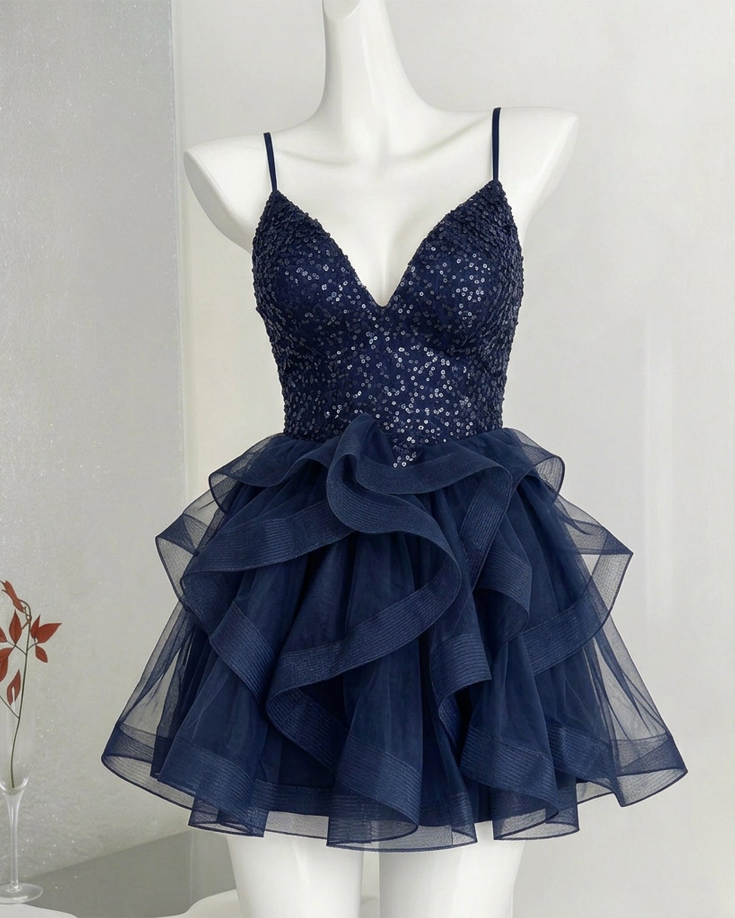 Sequin V Neck Corset Homecoming Dress with Organza Ruffle Skirt - view 1