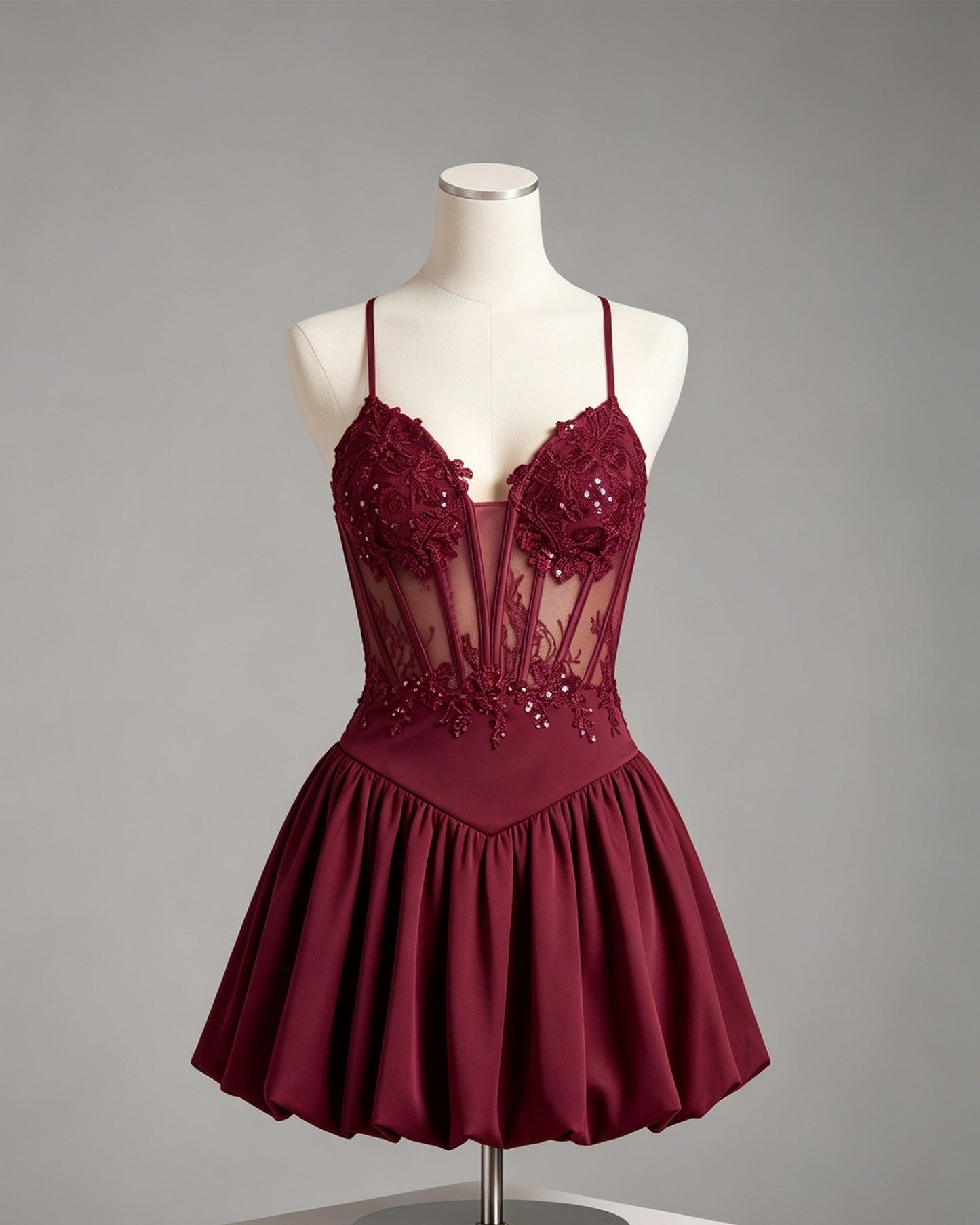Spaghetti Strap Lace Corset Homecoming Dress with Flared Skirt - view 1