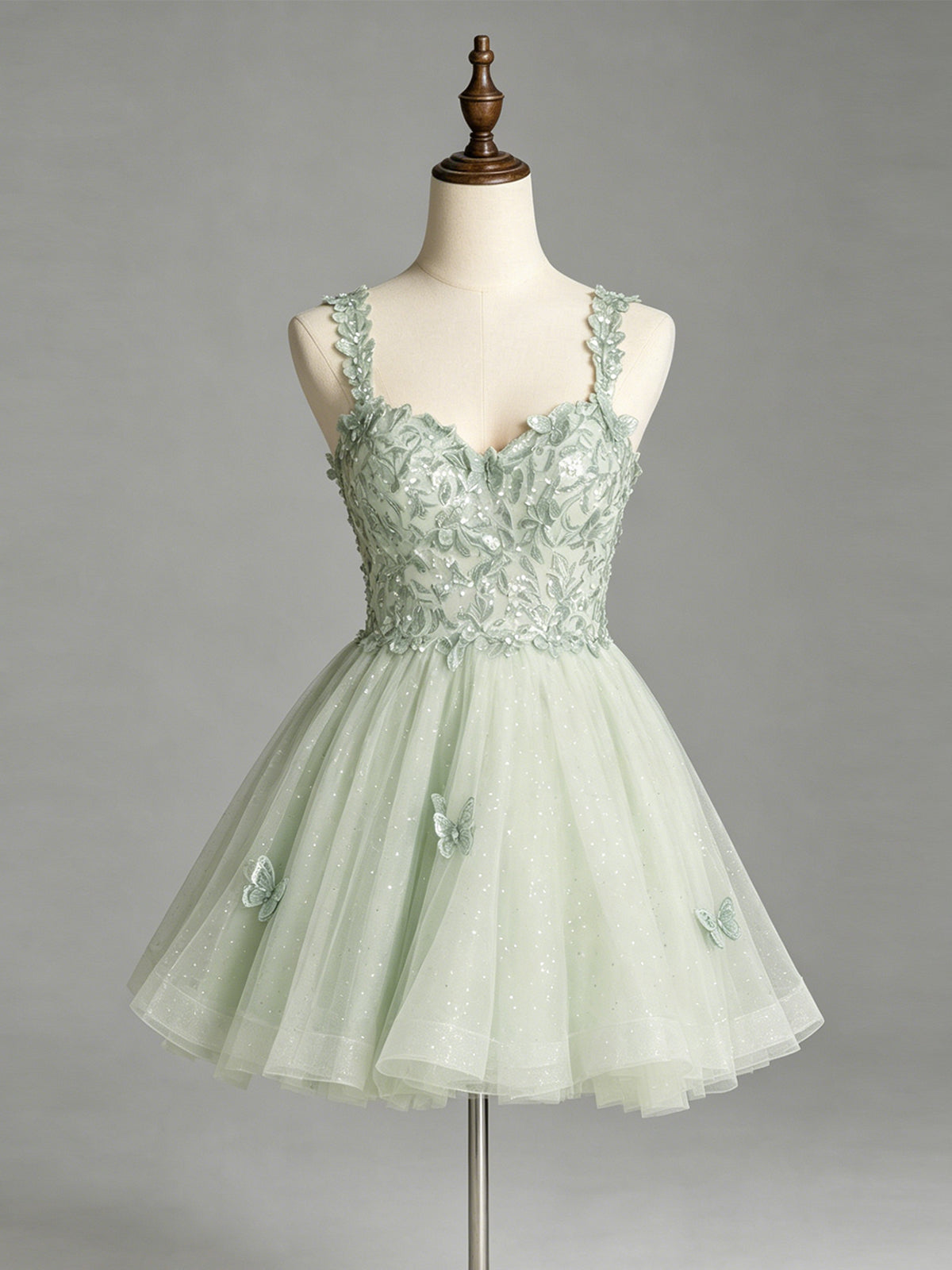 Floral Lace Strap Glitter Tulle Homecoming Dress - view 1