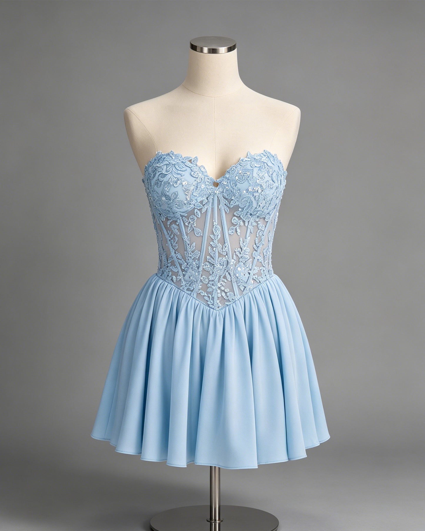 Strapless Lace Corset Chiffon Homecoming Dress with A-Line Skirt - view 1