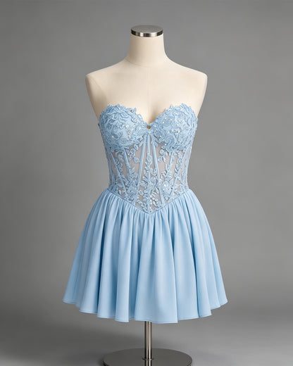 Strapless Lace Corset Chiffon Homecoming Dress with A-Line Skirt - view 1