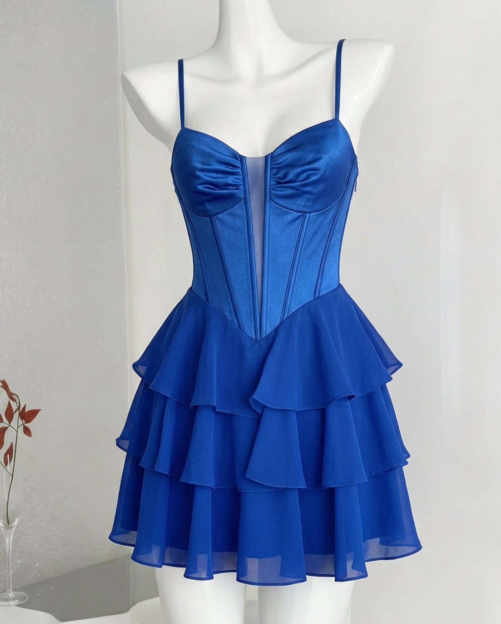 Spaghetti Strap Satin Corset Tiered Homecoming Dress - view 1