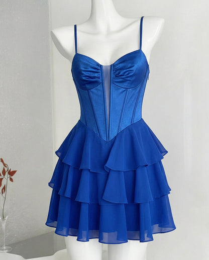 Spaghetti Strap Satin Corset Tiered Homecoming Dress - view 1