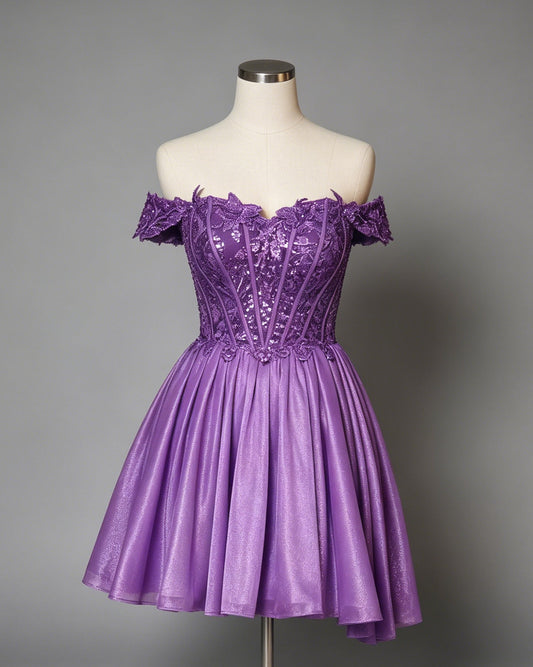 Off Shoulder Sequin Corset Skater Homecoming Dress - view 1