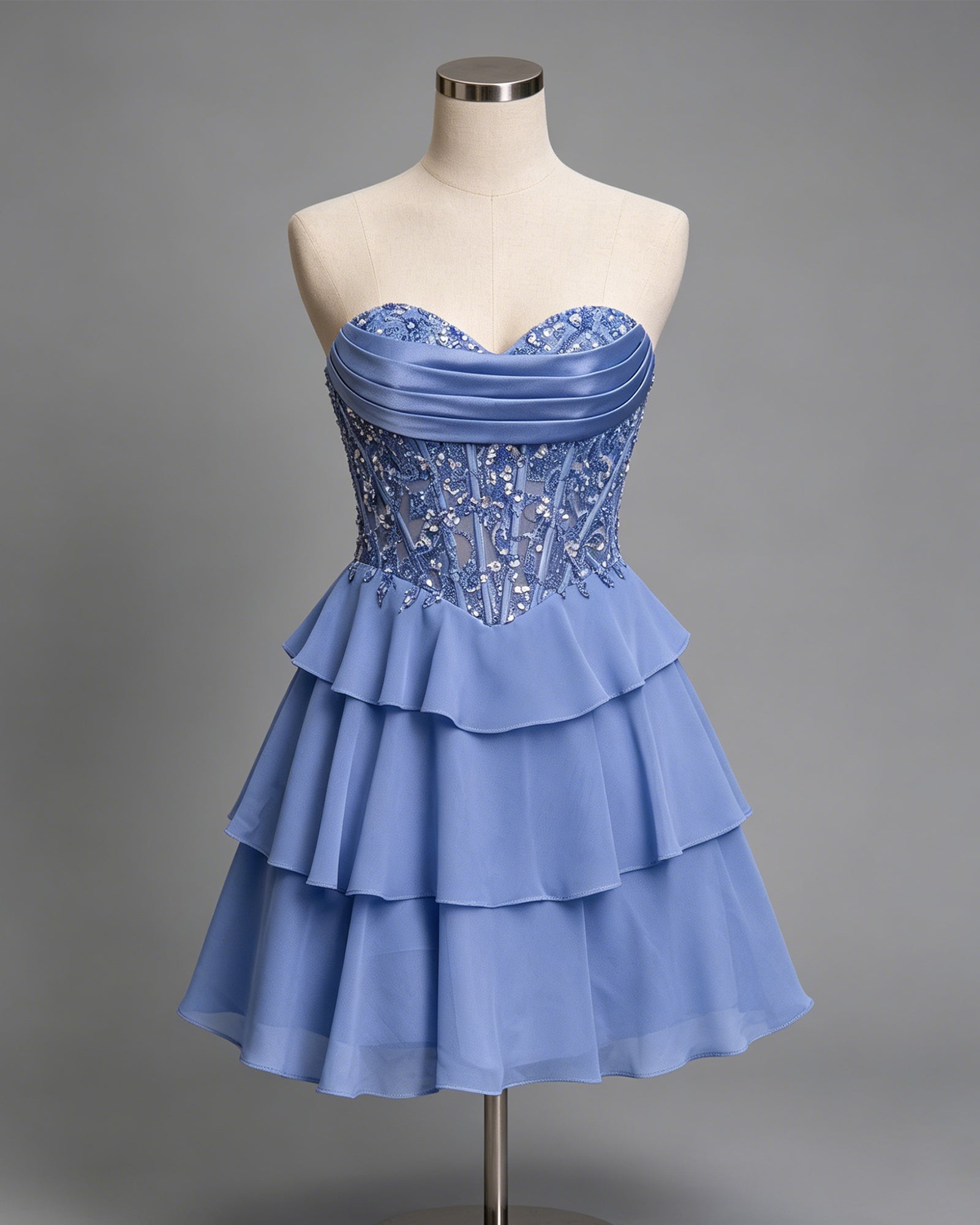 Strapless Sequin Corset Tiered A-Line Homecoming Dress - view 1