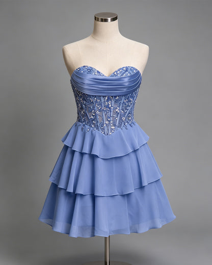 Strapless Sequin Corset Tiered A-Line Homecoming Dress - view 1