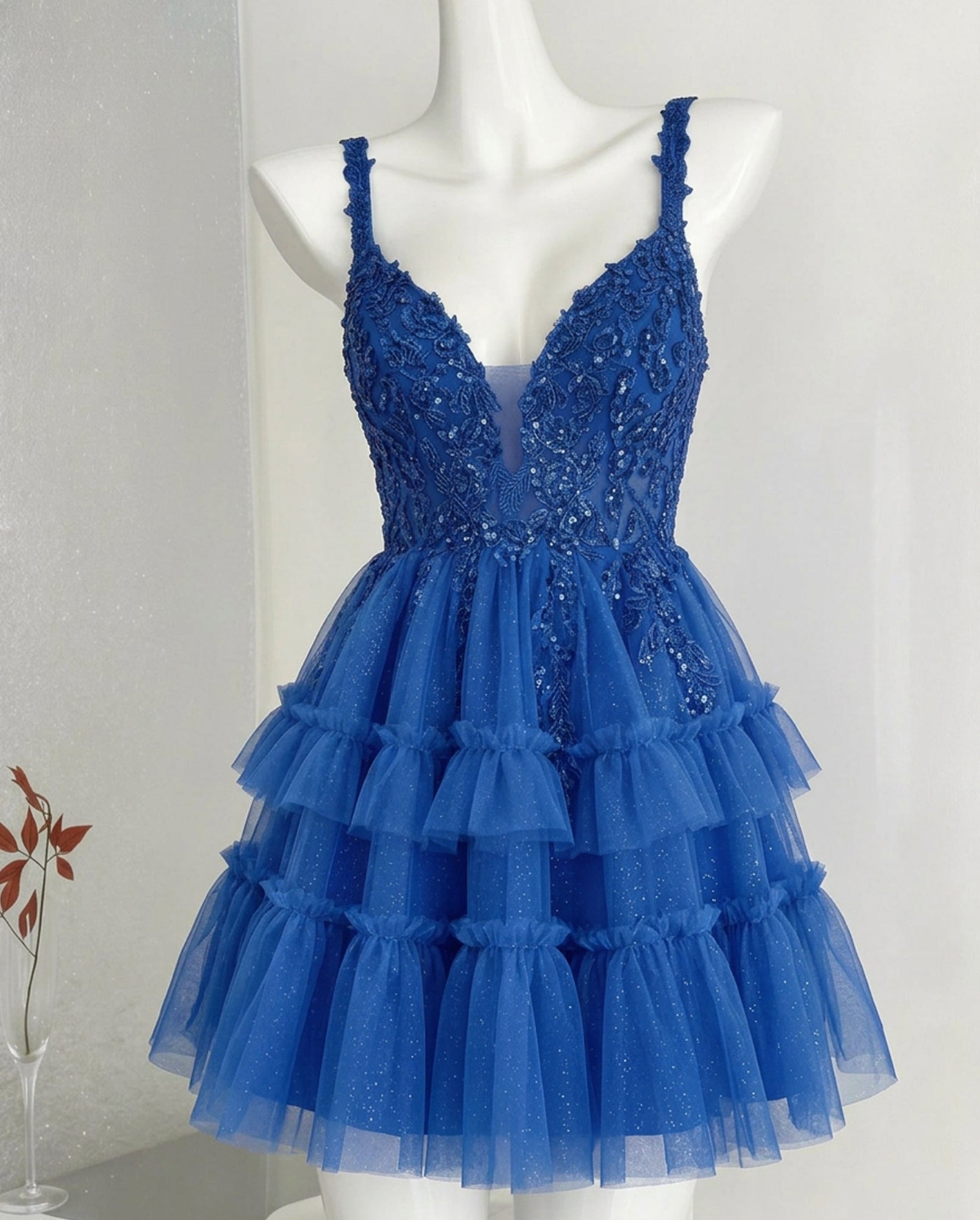 Spaghetti Strap Lace Corset Tiered Tulle Homecoming Dress - view 1