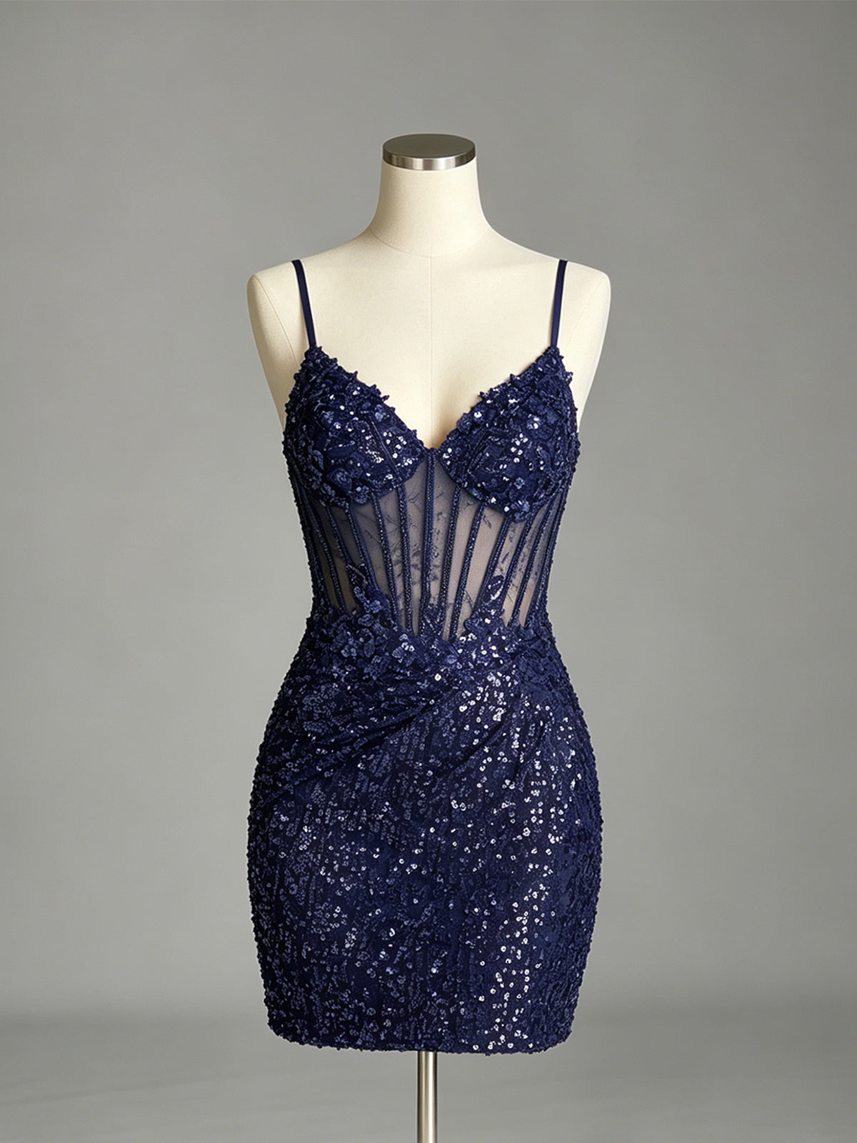 Spaghetti Strap Sequin Lace Bodycon Homecoming Dress - view 1