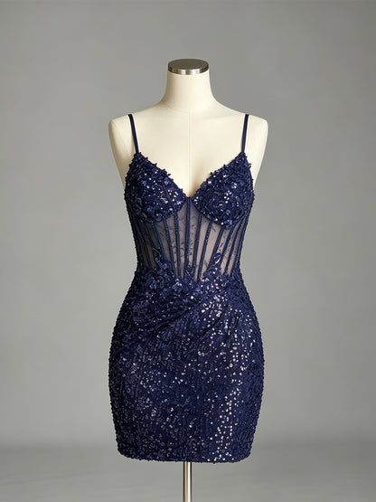 Spaghetti Strap Sequin Lace Bodycon Homecoming Dress - view 1