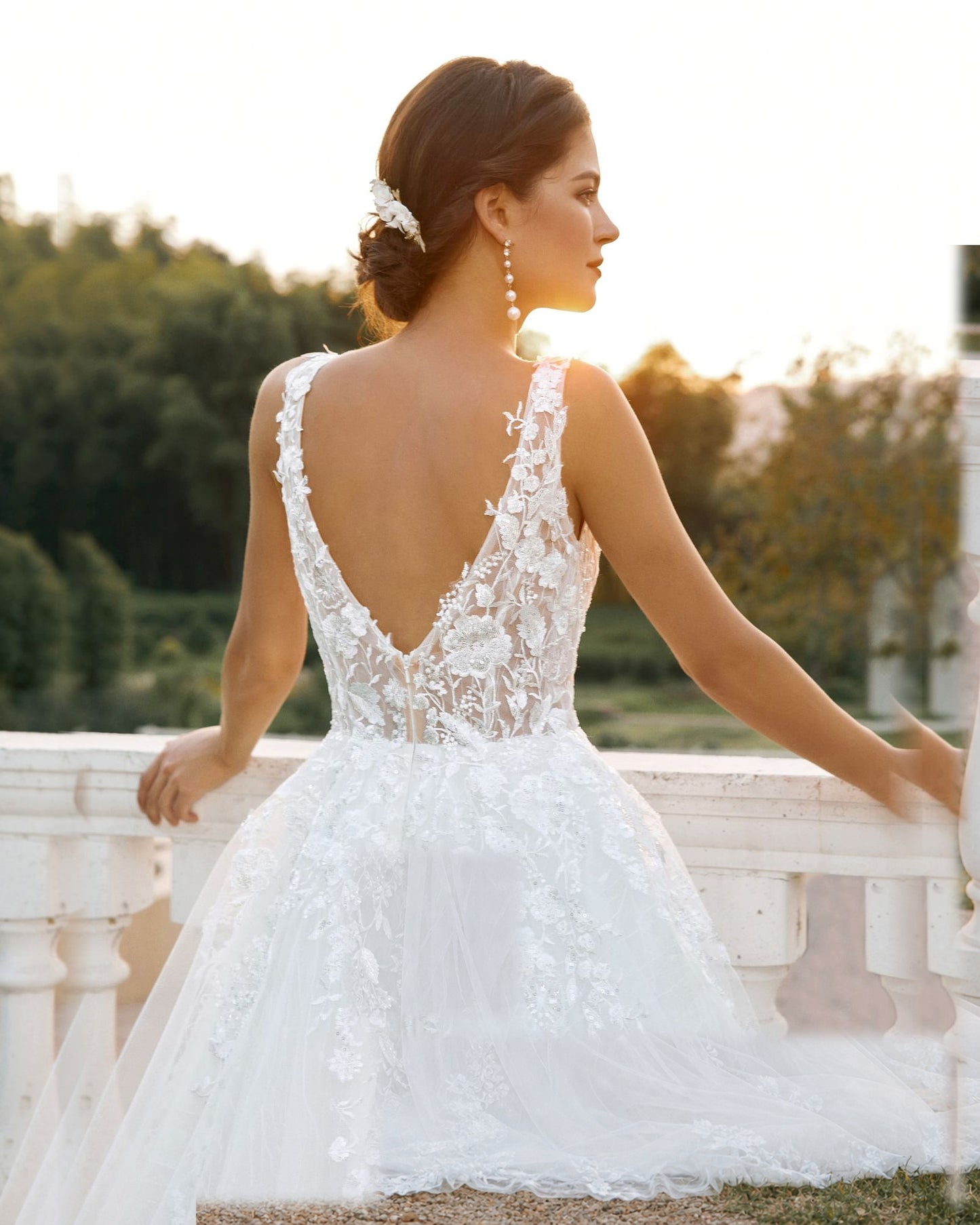 plunging v-neck lace tulle ball gown wedding dress - image 10