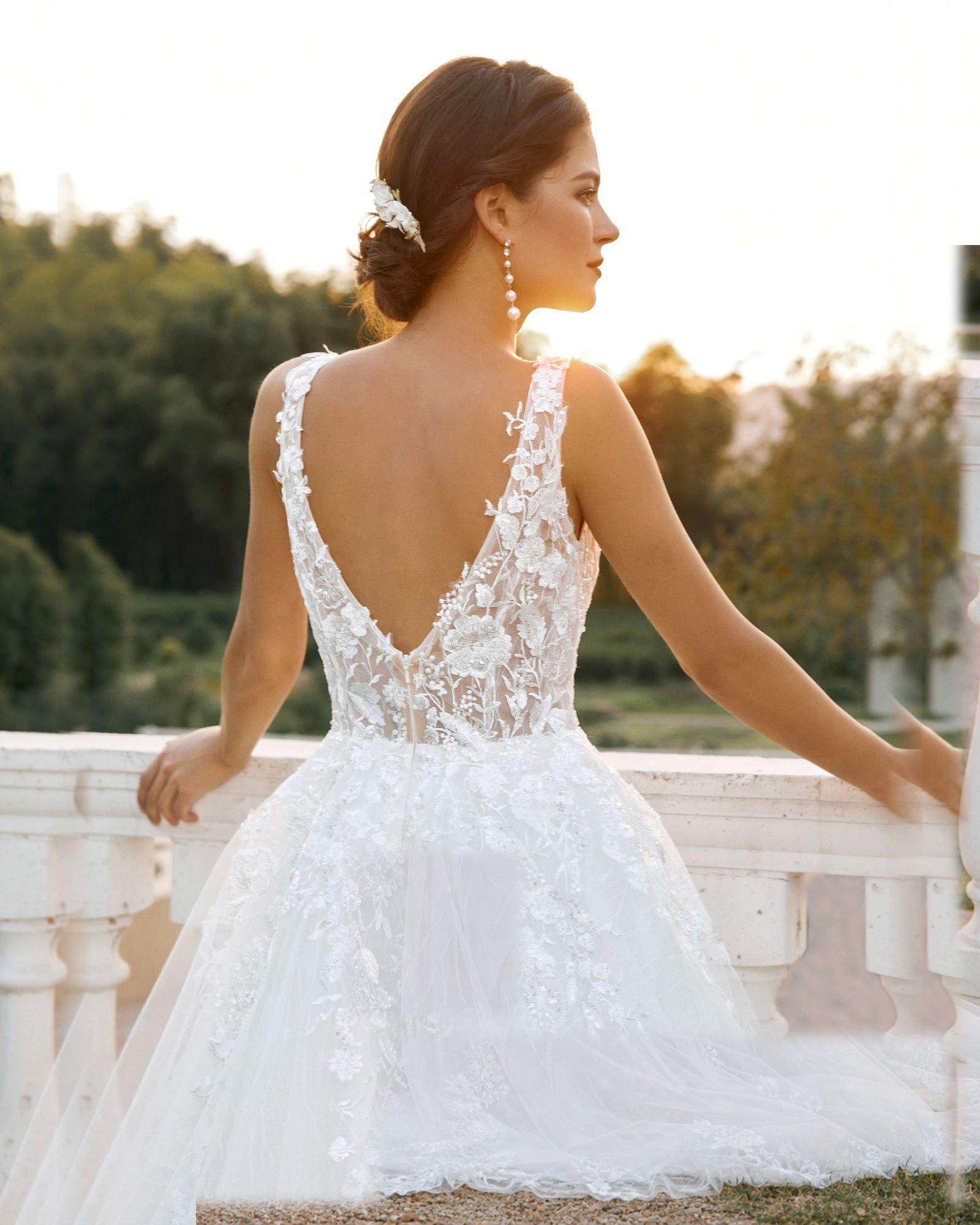 plunging v-neck lace tulle ball gown wedding dress - image 10