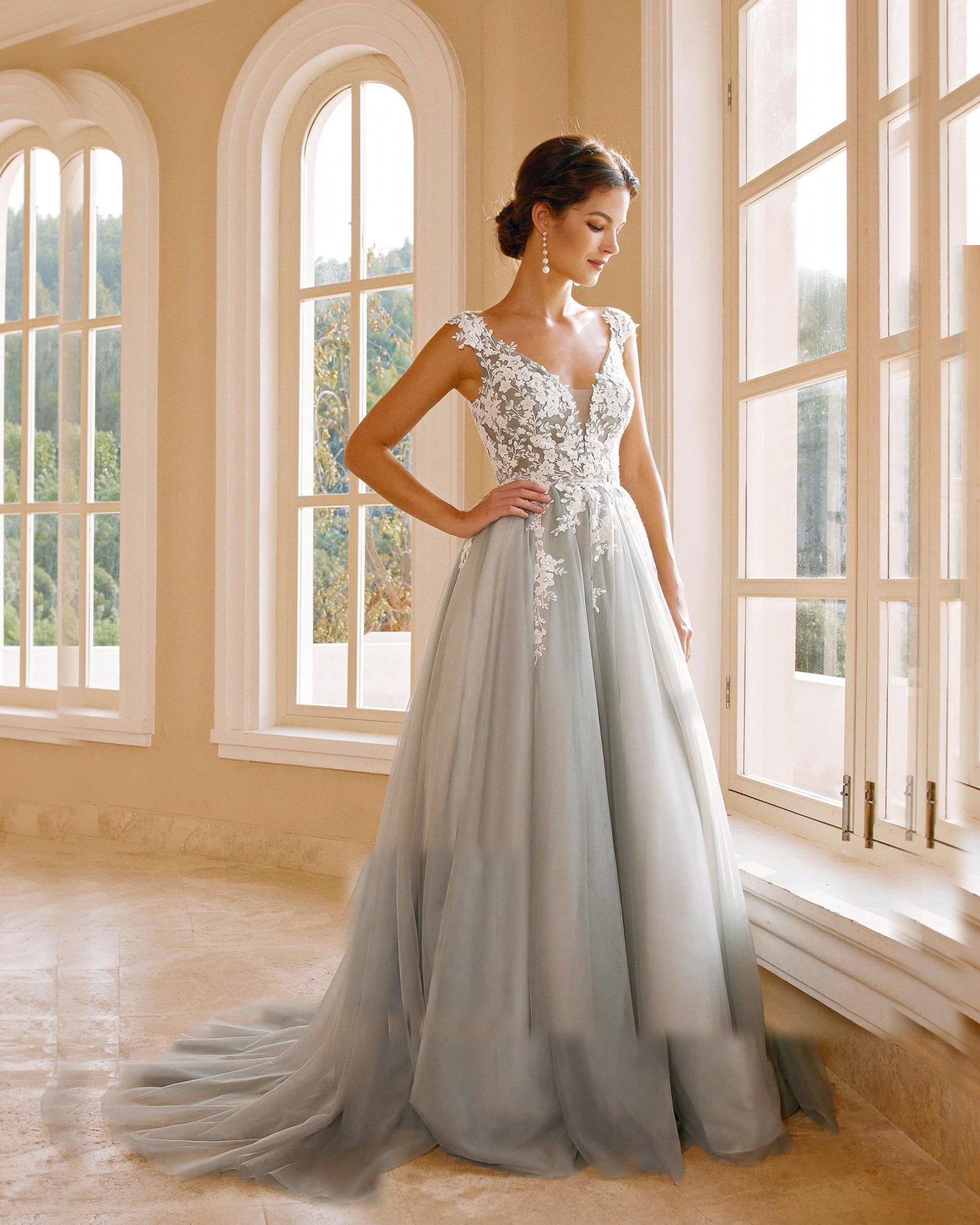 cap sleeve v-neck lace applique a-line wedding dress - image 10