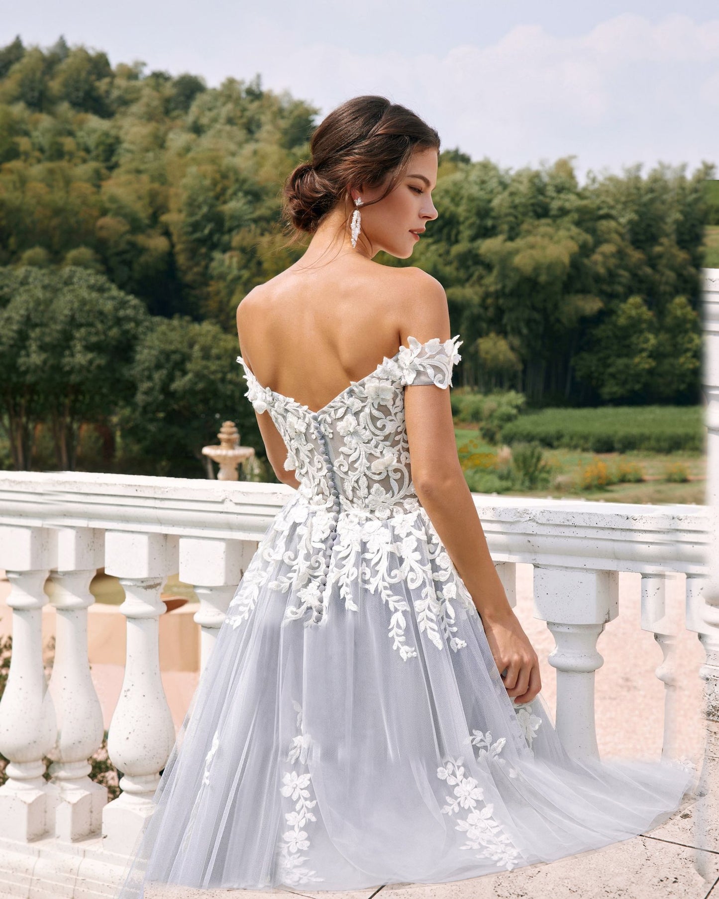off-shoulder lace applique tulle ball gown wedding dress - image 10