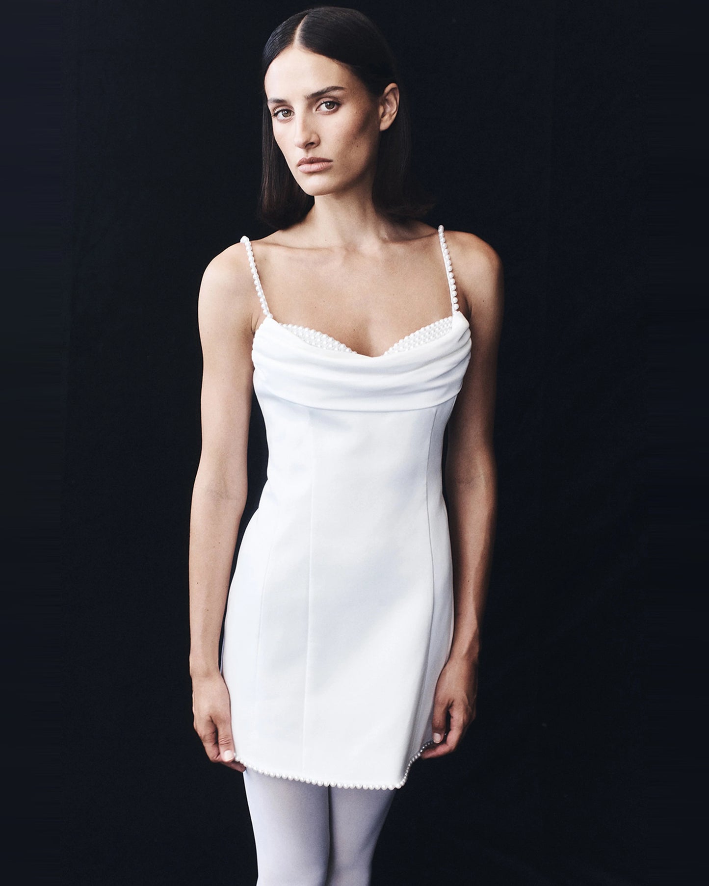 satin cowl neck pearl strap homecoming dress - image 10