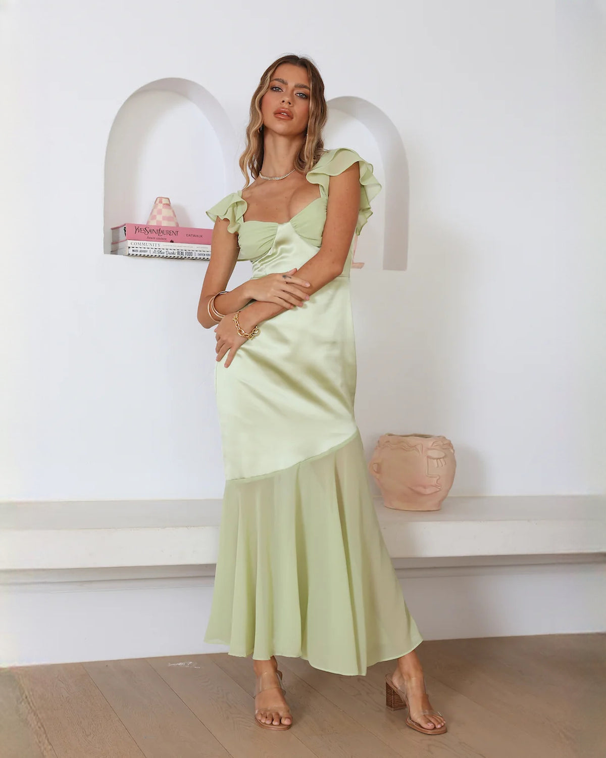 sleeveless satin a-line maxi bridesmaid dress - image 10