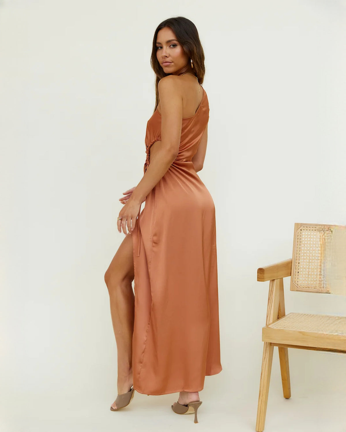 sleeveless satin a-line maxi bridesmaid dress - image 10