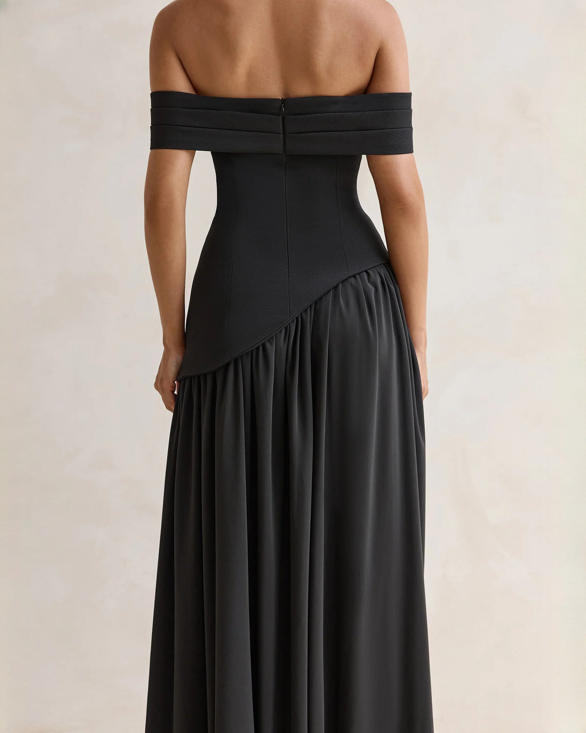 off-shoulder satin a-line maxi bridesmaid dress - image 10