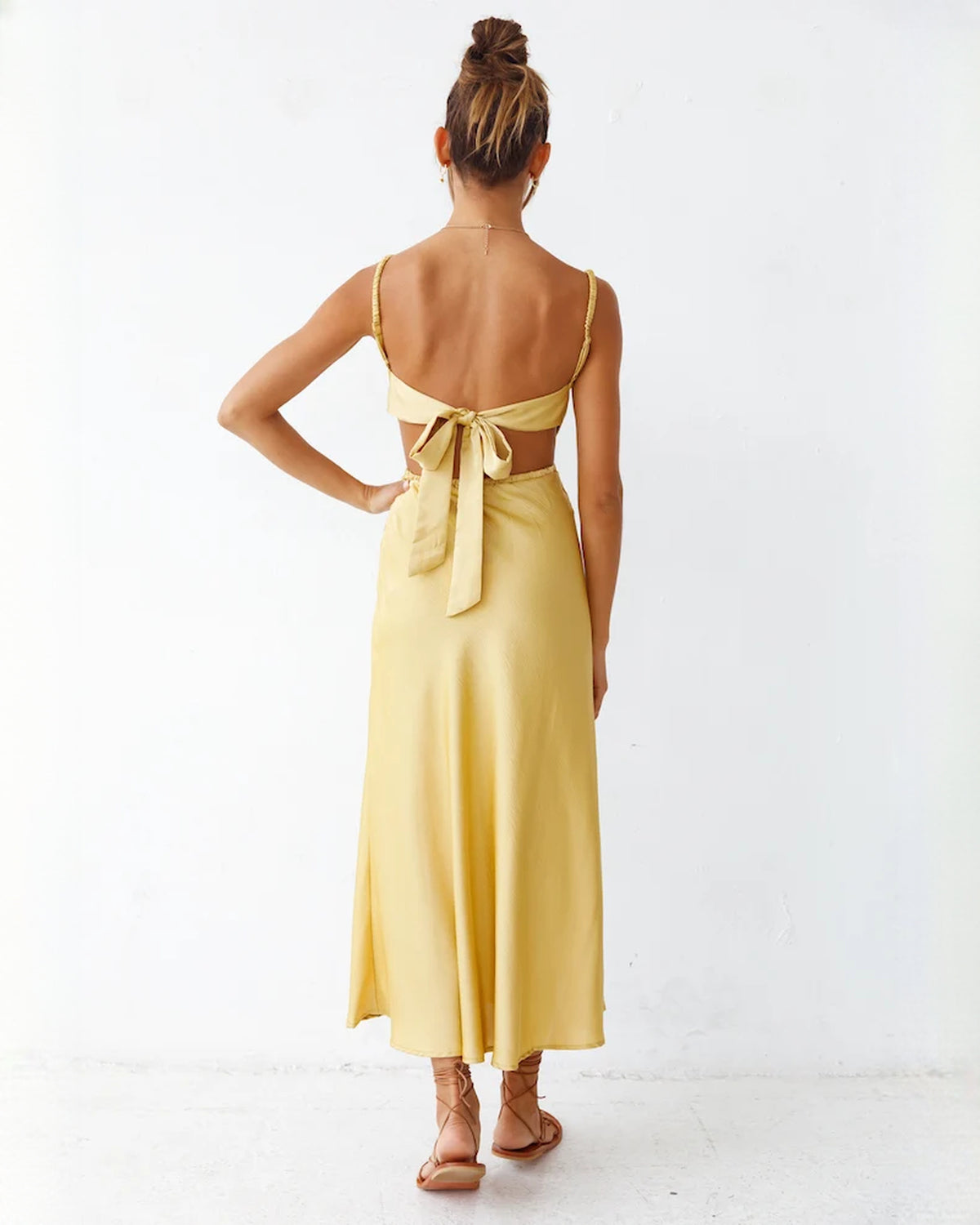sleeveless satin a-line maxi bridesmaid dress - image 10