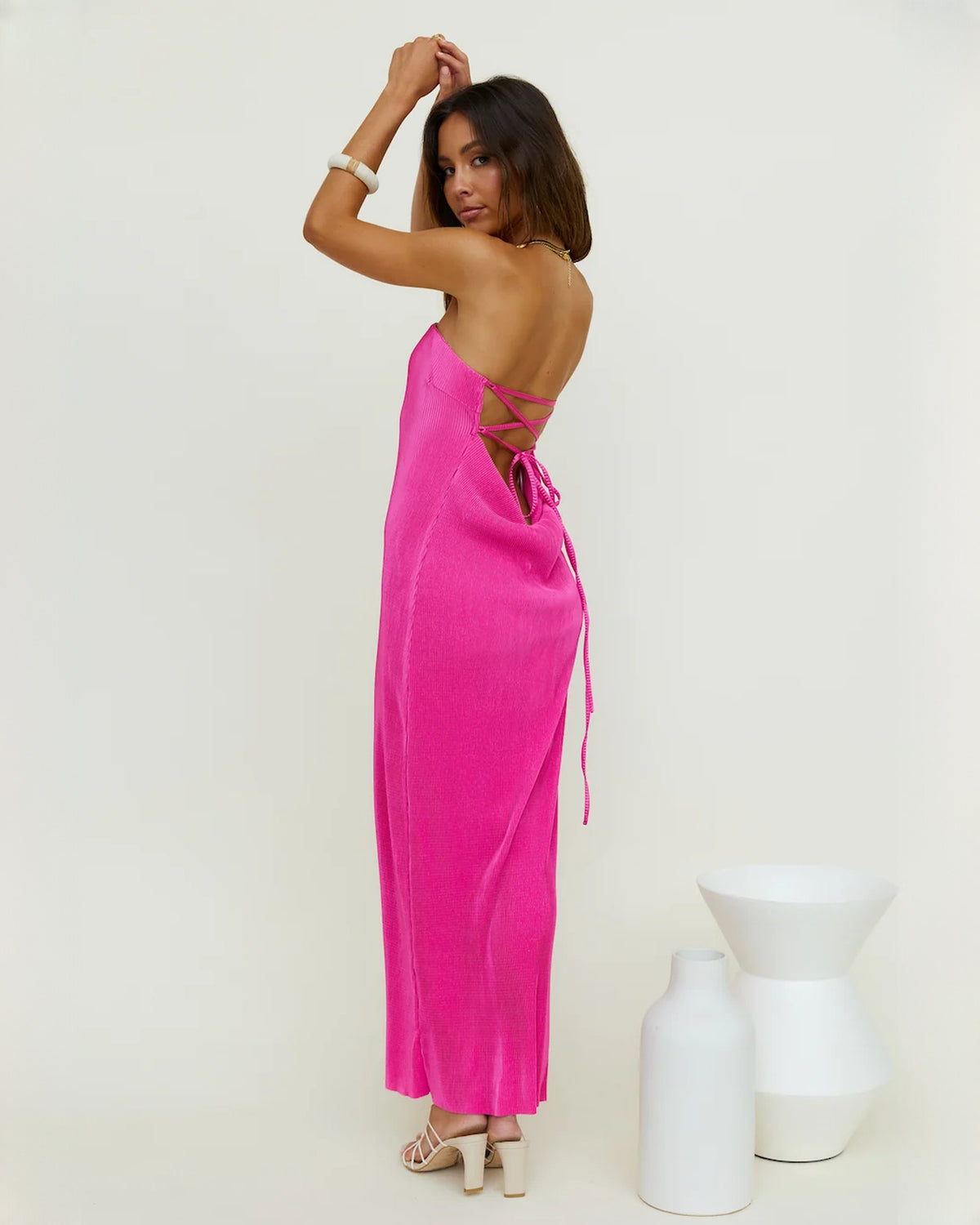 sleeveless satin a-line maxi bridesmaid dress - image 10