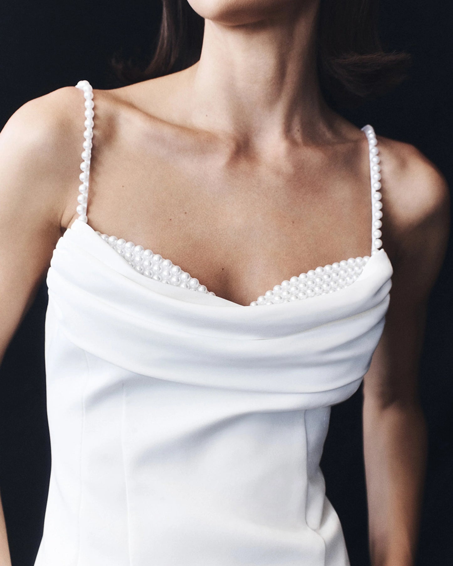 satin cowl neck pearl strap homecoming dress - image 11