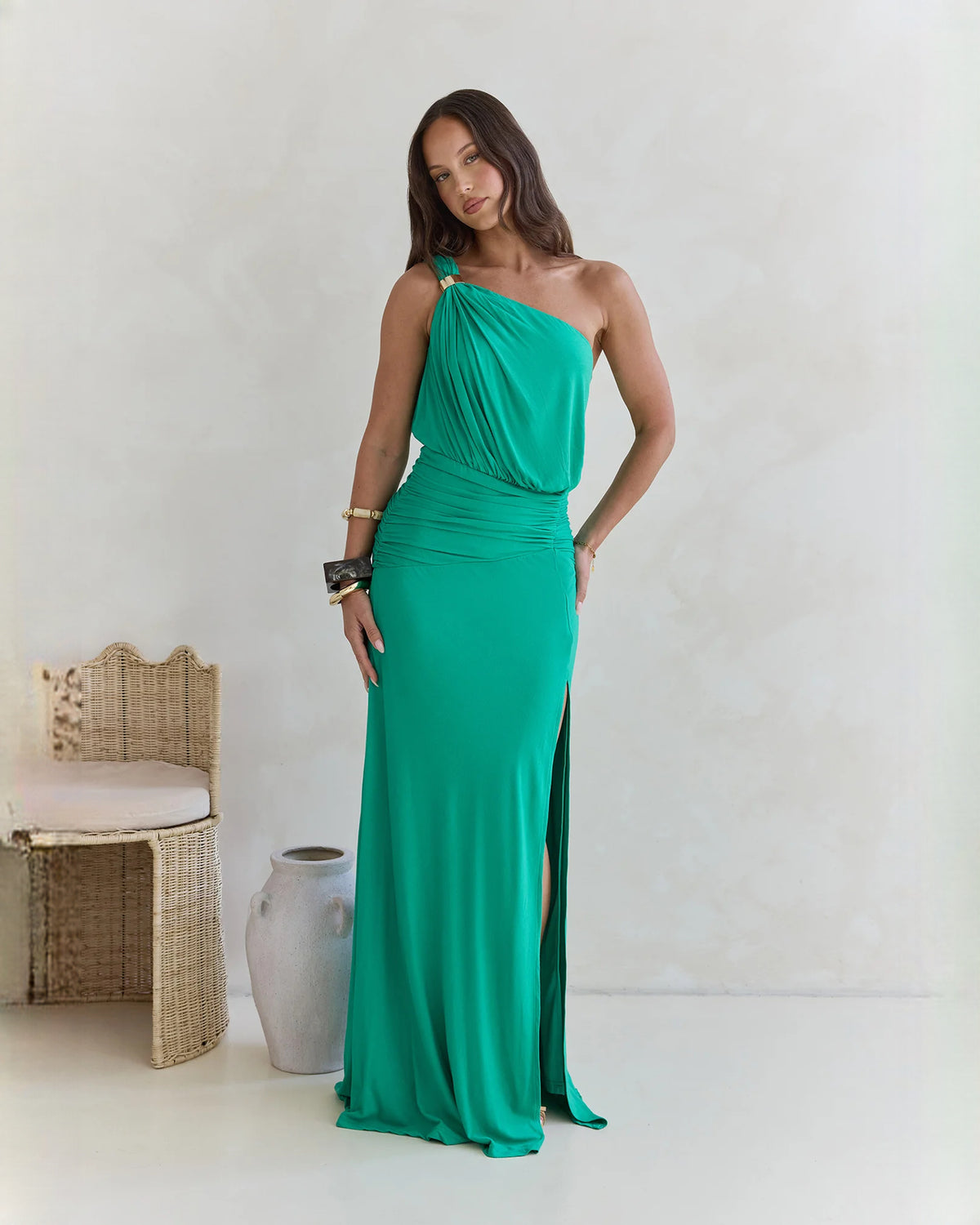 one-shoulder satin a-line maxi bridesmaid dress - image 11