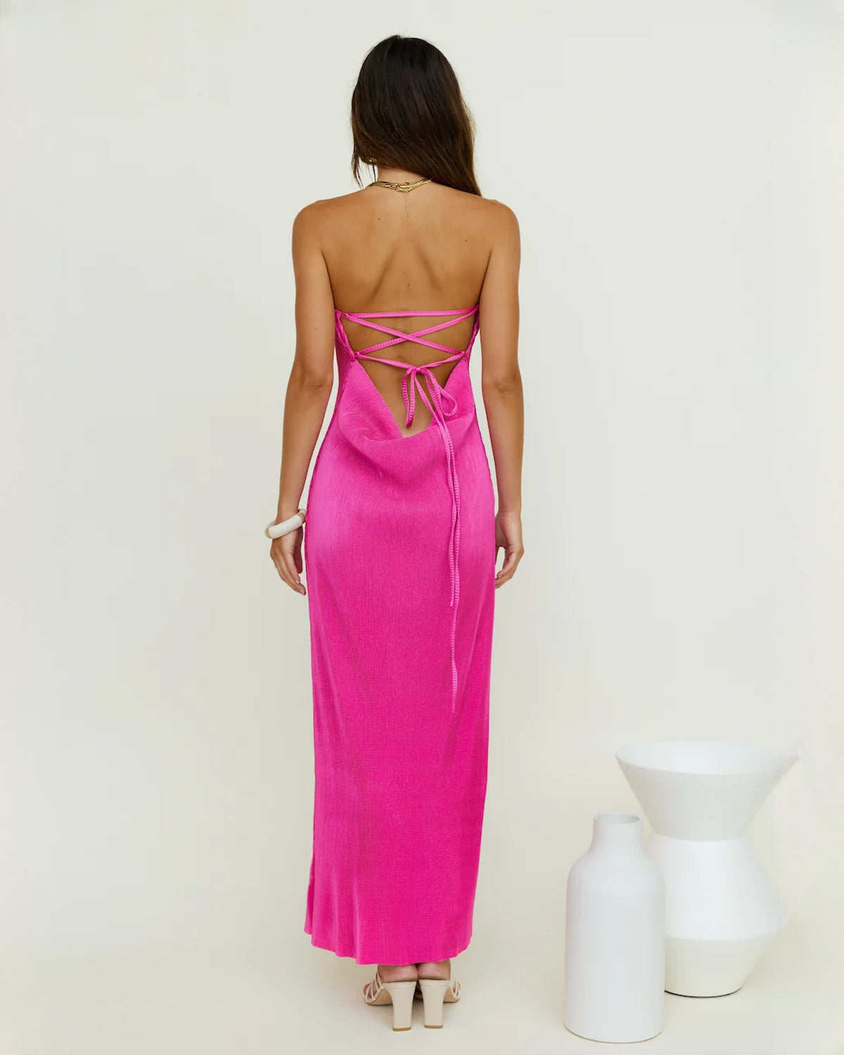 sleeveless satin a-line maxi bridesmaid dress - image 11