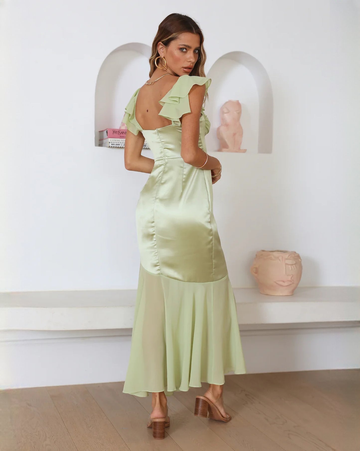 sleeveless satin a-line maxi bridesmaid dress - image 12