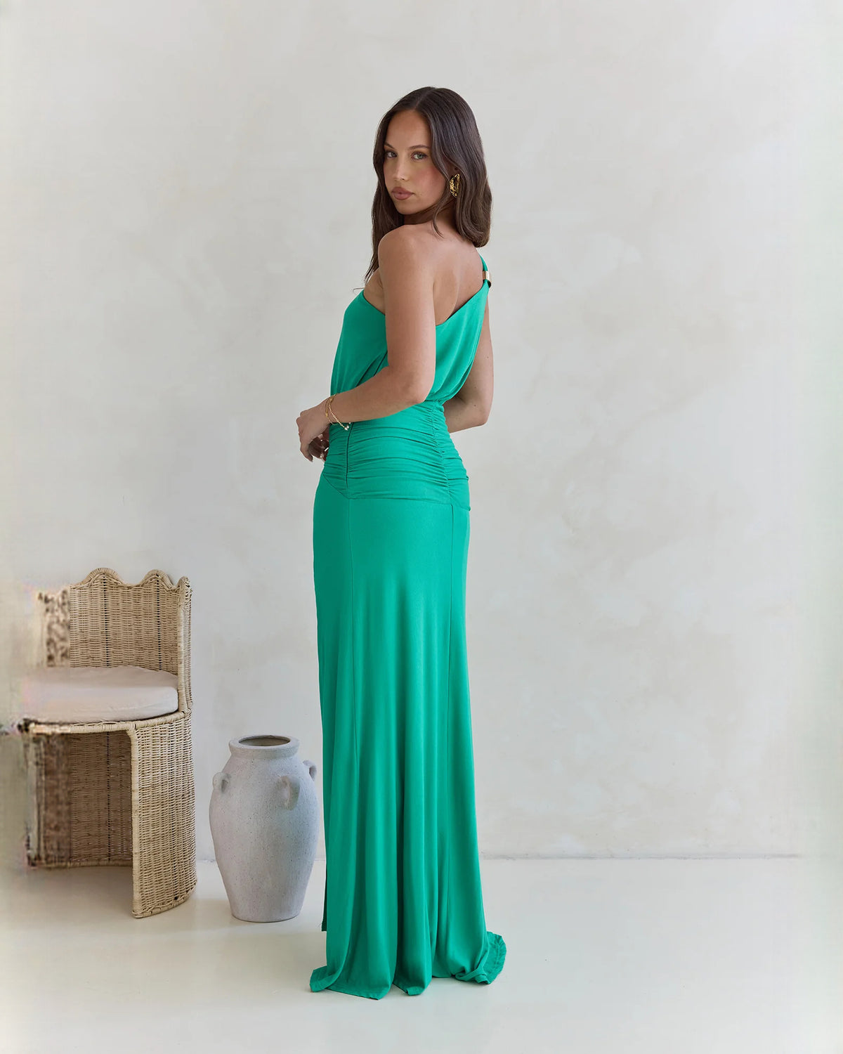 one-shoulder satin a-line maxi bridesmaid dress - image 12