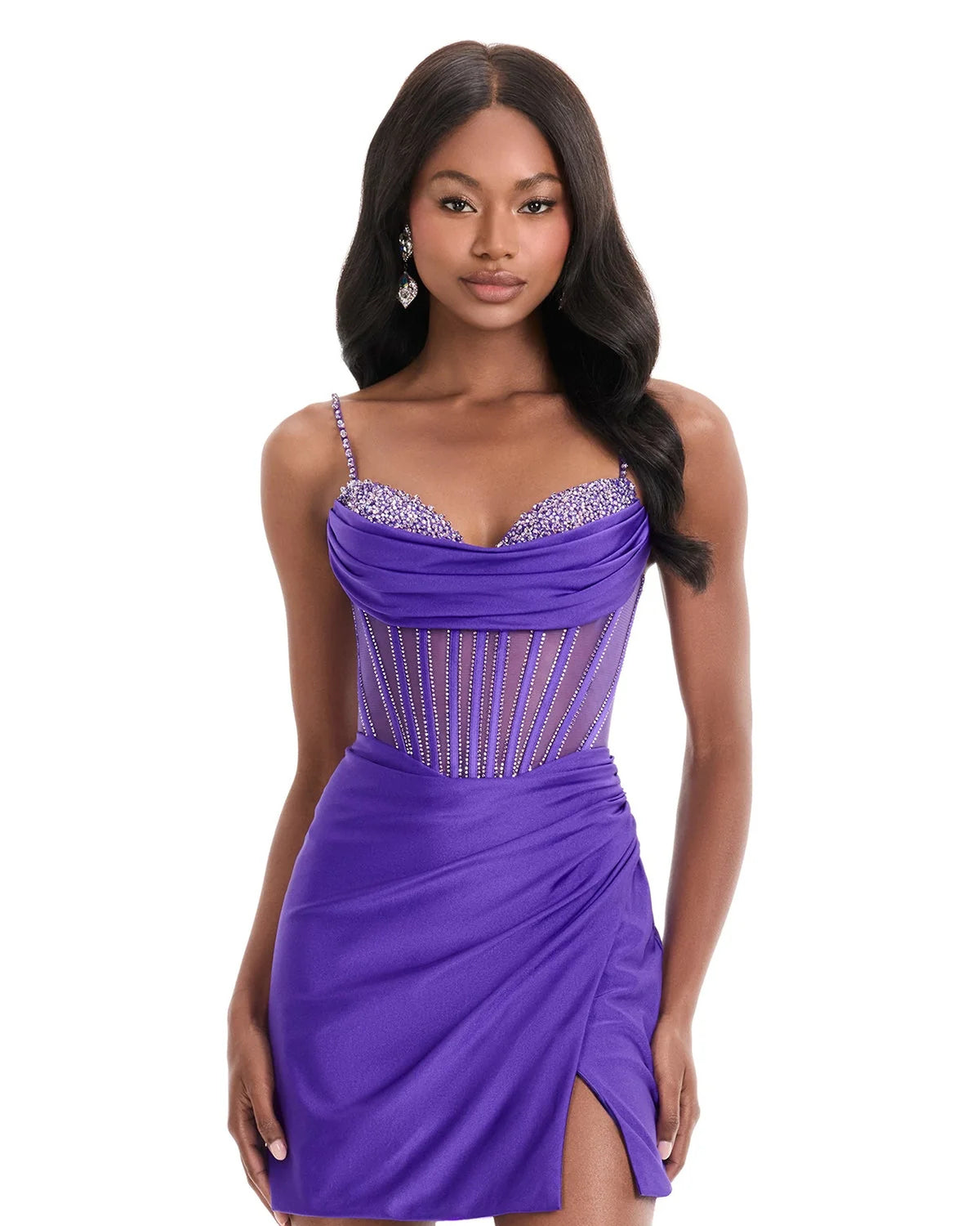 ashley lauren 4864 beaded corset satin mini homecoming dress - image 13