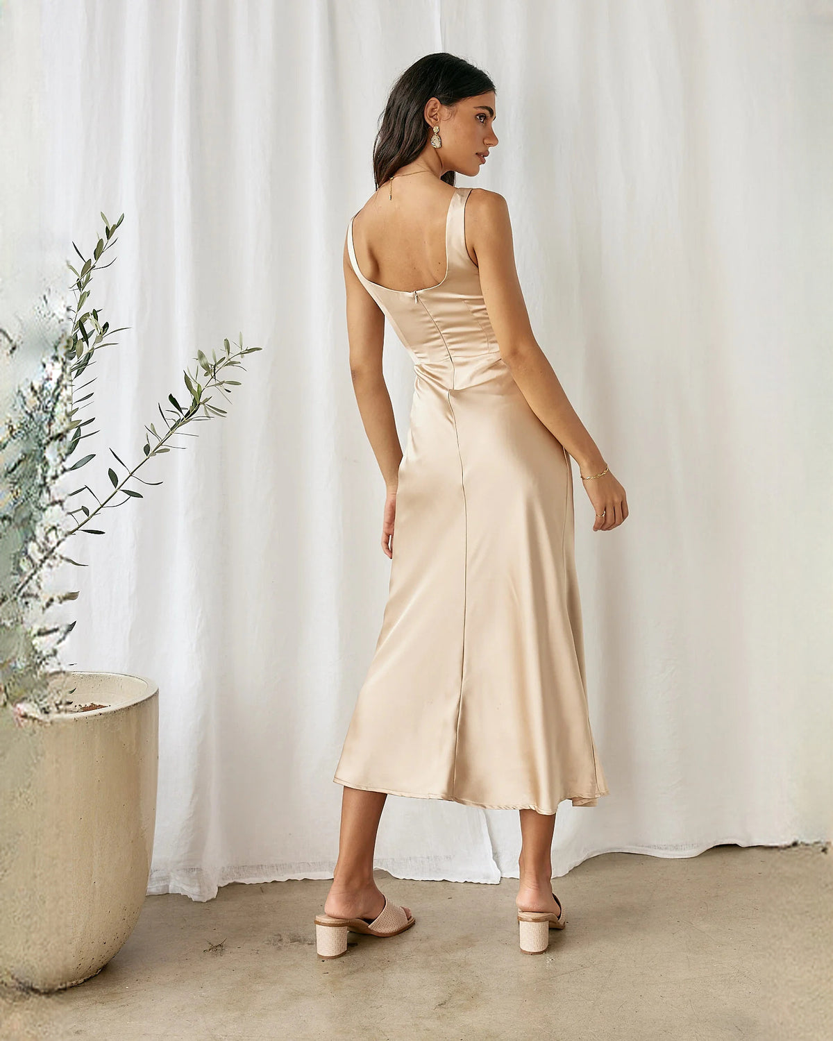 sleeveless satin a-line maxi bridesmaid dress - image 13