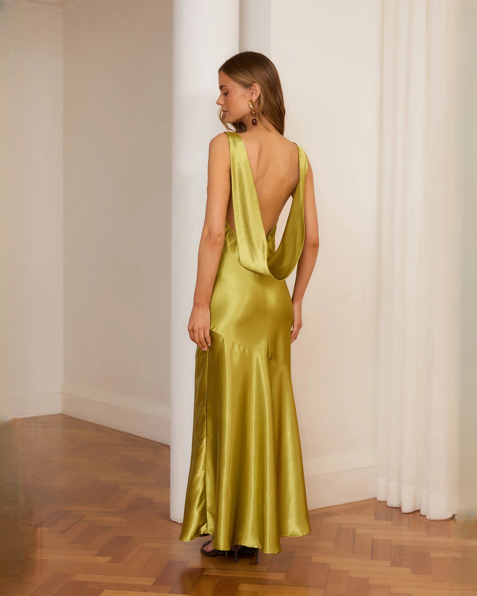 sleeveless satin a-line maxi bridesmaid dress - image 13