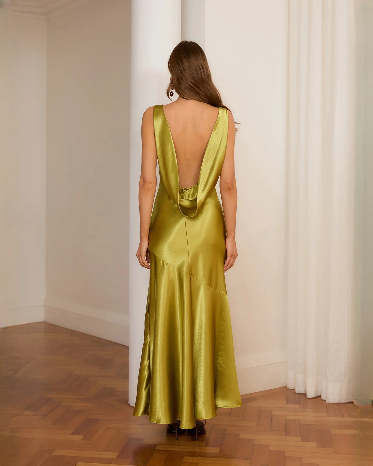 sleeveless satin a-line maxi bridesmaid dress - image 15
