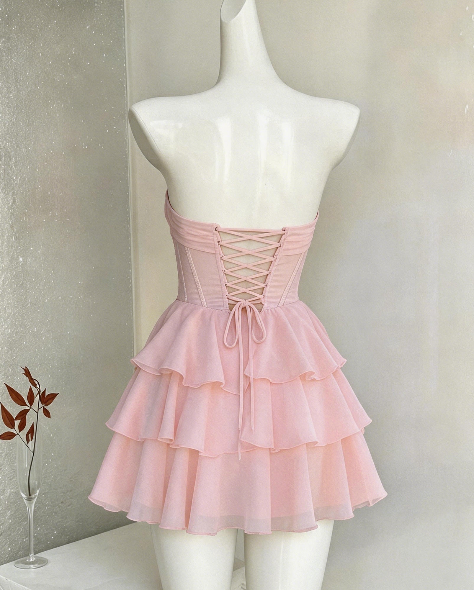 Strapless Beaded Corset Tiered Tulle Homecoming Dress - view 2