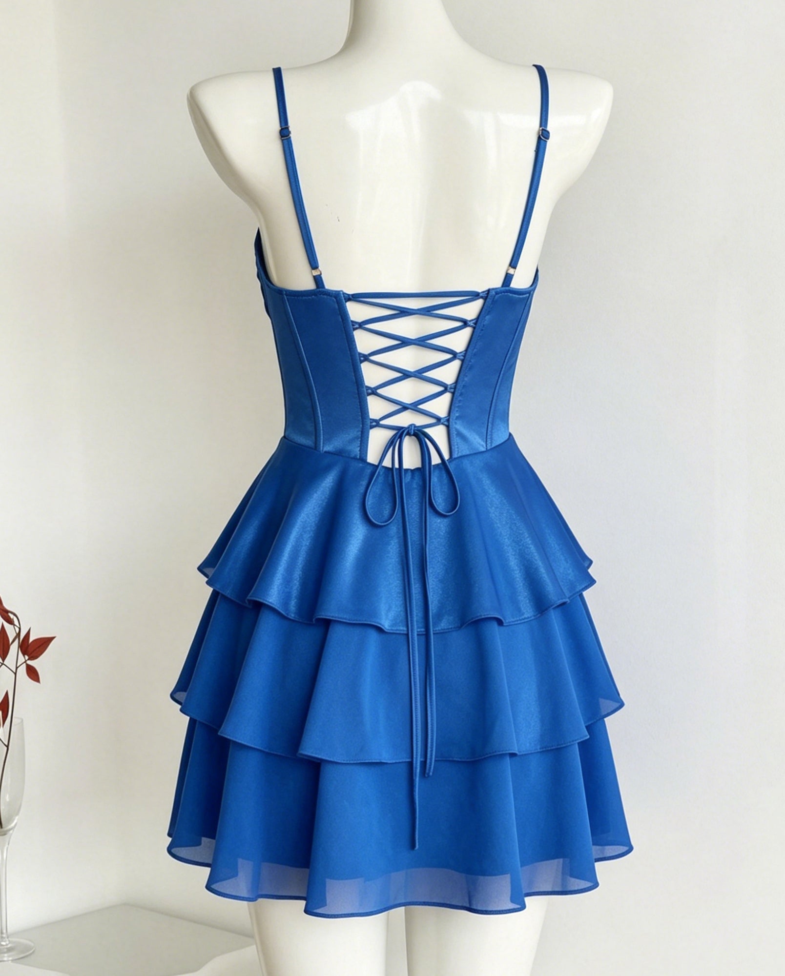 Spaghetti Strap Satin Corset Tiered Homecoming Dress - view 2