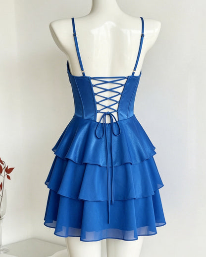 Spaghetti Strap Satin Corset Tiered Homecoming Dress - view 2
