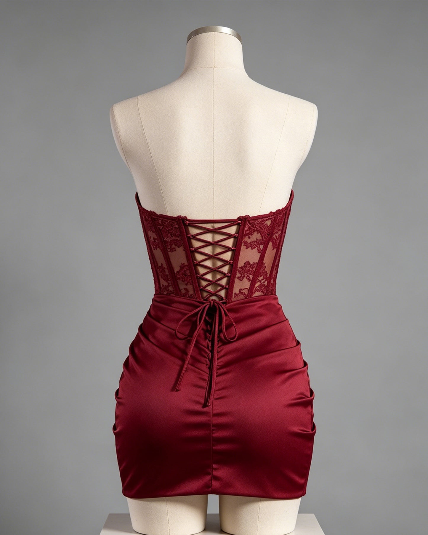 Strapless Lace Corset Satin Homecoming Dress with Slit - view 2