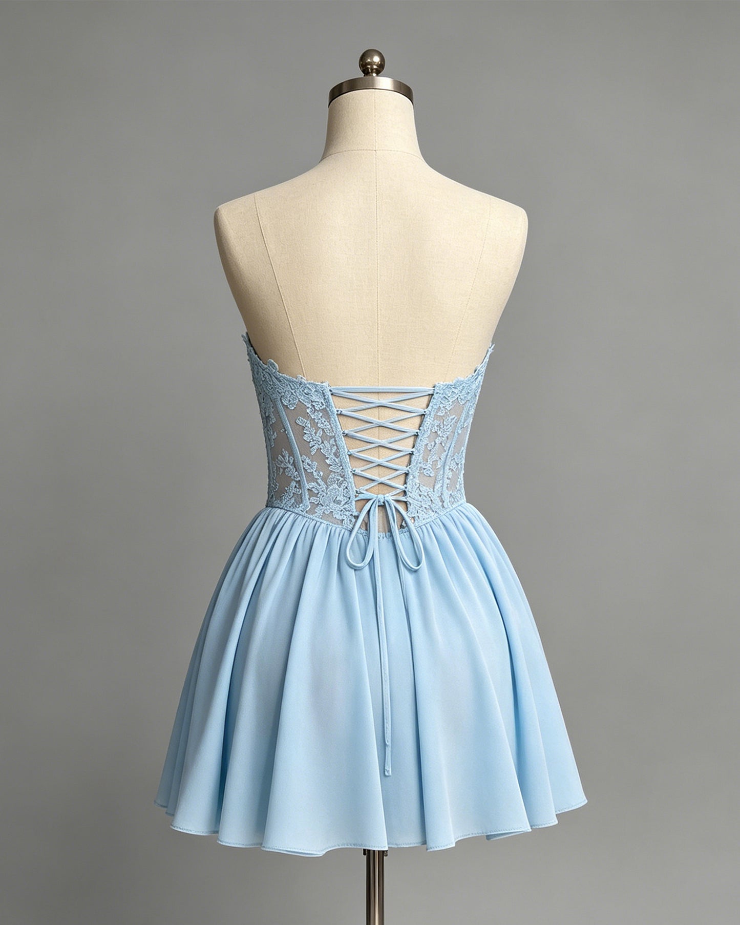 Strapless Lace Corset Chiffon Homecoming Dress with A-Line Skirt - view 2
