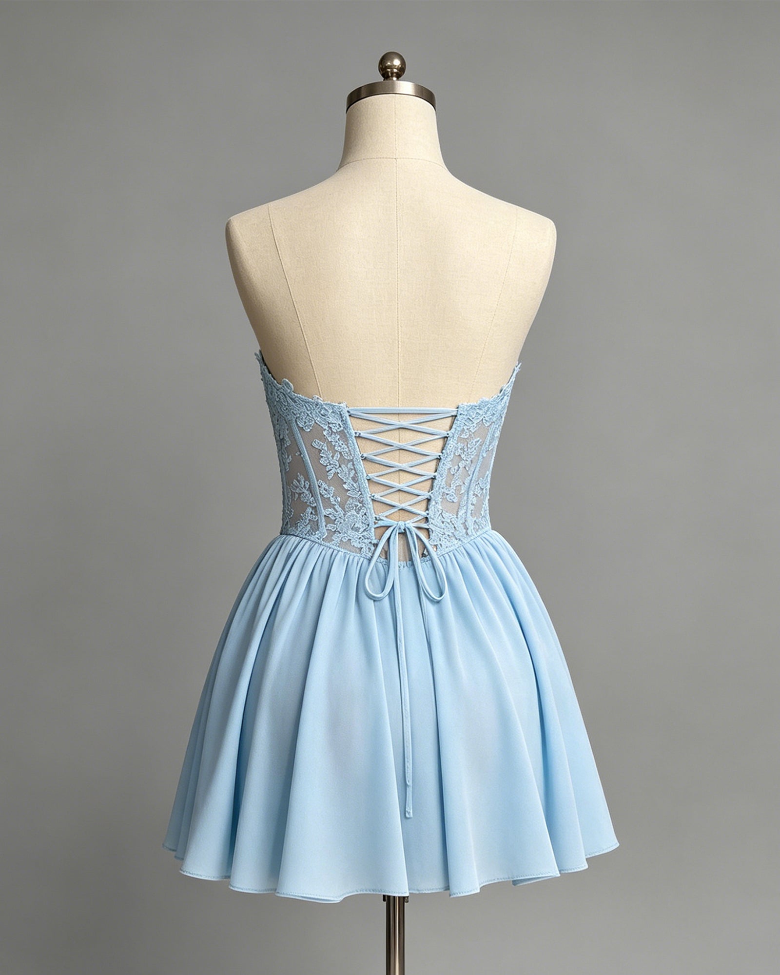 Strapless Lace Corset Chiffon Homecoming Dress with A-Line Skirt - view 2
