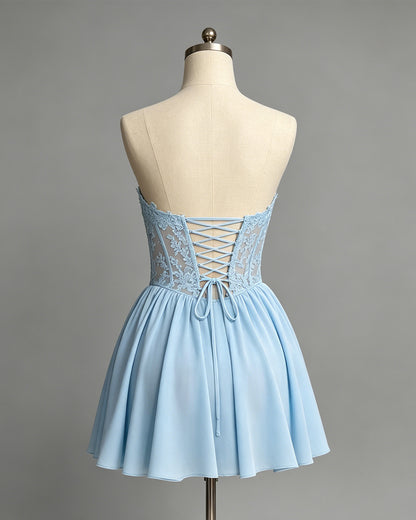 Strapless Lace Corset Chiffon Homecoming Dress with A-Line Skirt - view 2