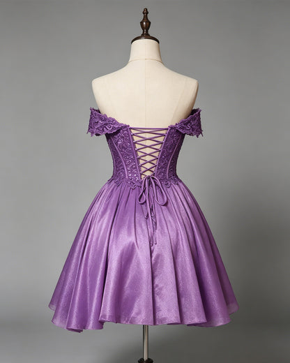 Off Shoulder Sequin Corset Skater Homecoming Dress - view 2