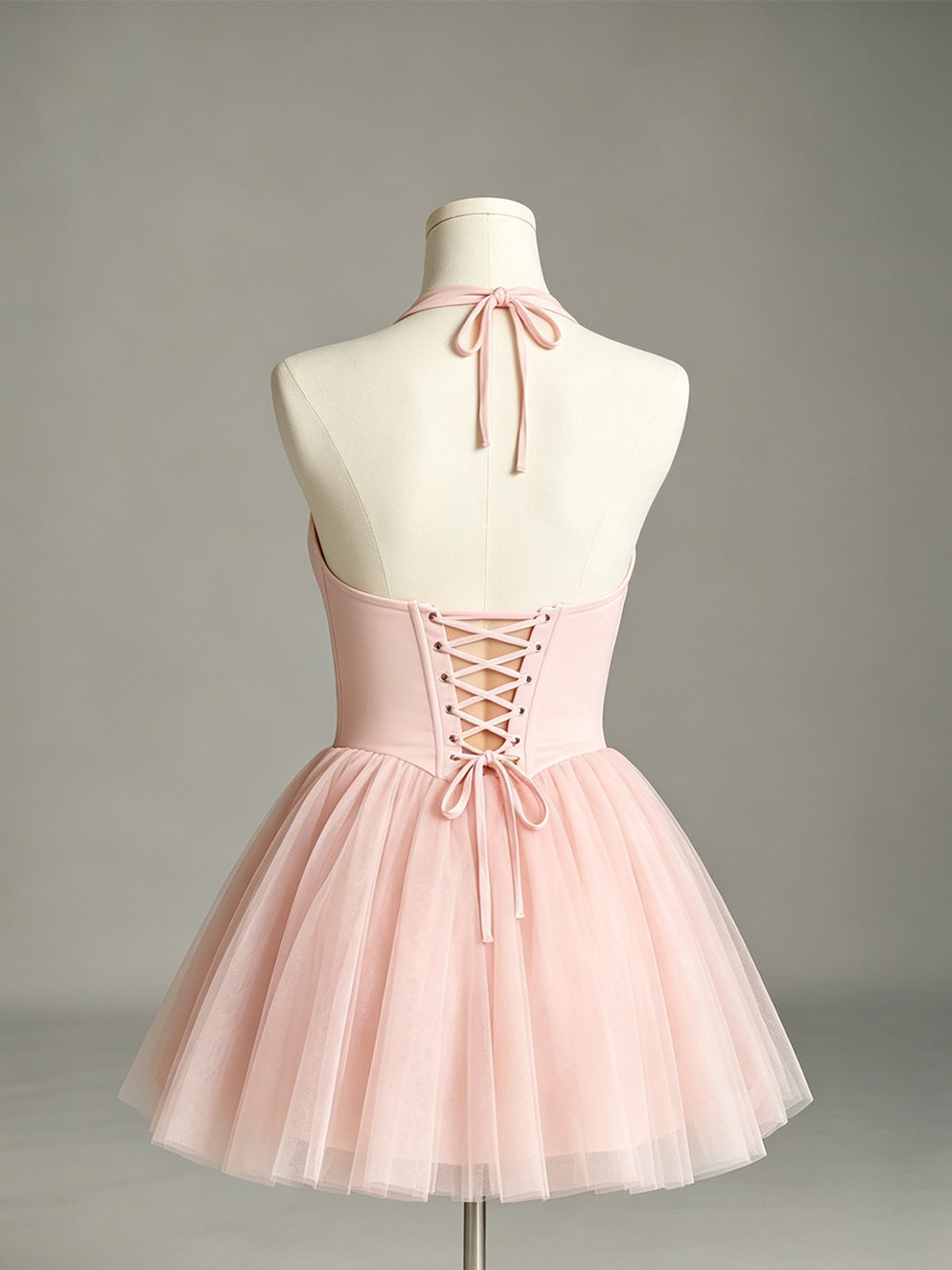 Halter Bow Corset Tulle Homecoming Dress - view 2