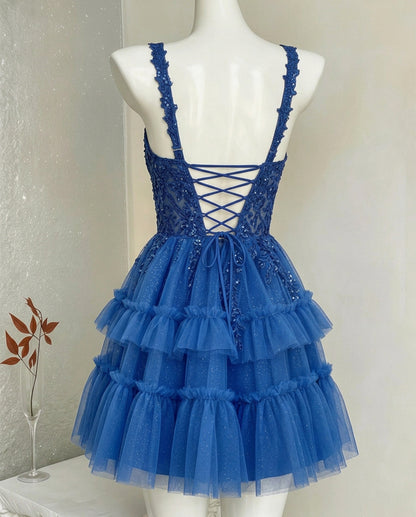 Spaghetti Strap Lace Corset Tiered Tulle Homecoming Dress - view 2
