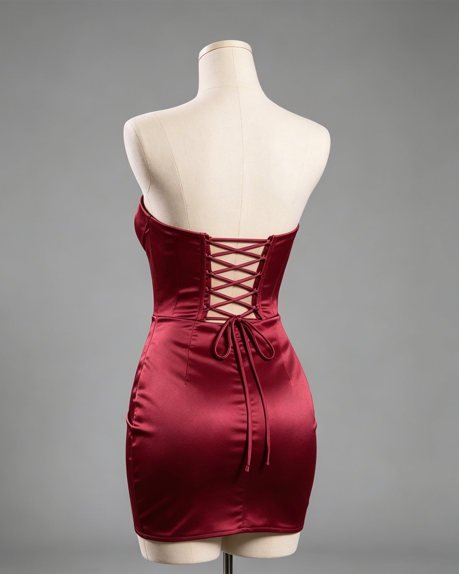 Strapless Lace Trim Satin Homecoming Dress with Wrap Hem - view 2