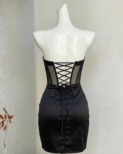 Strapless Satin Bow Corset Homecoming Dress with Slit - view 2