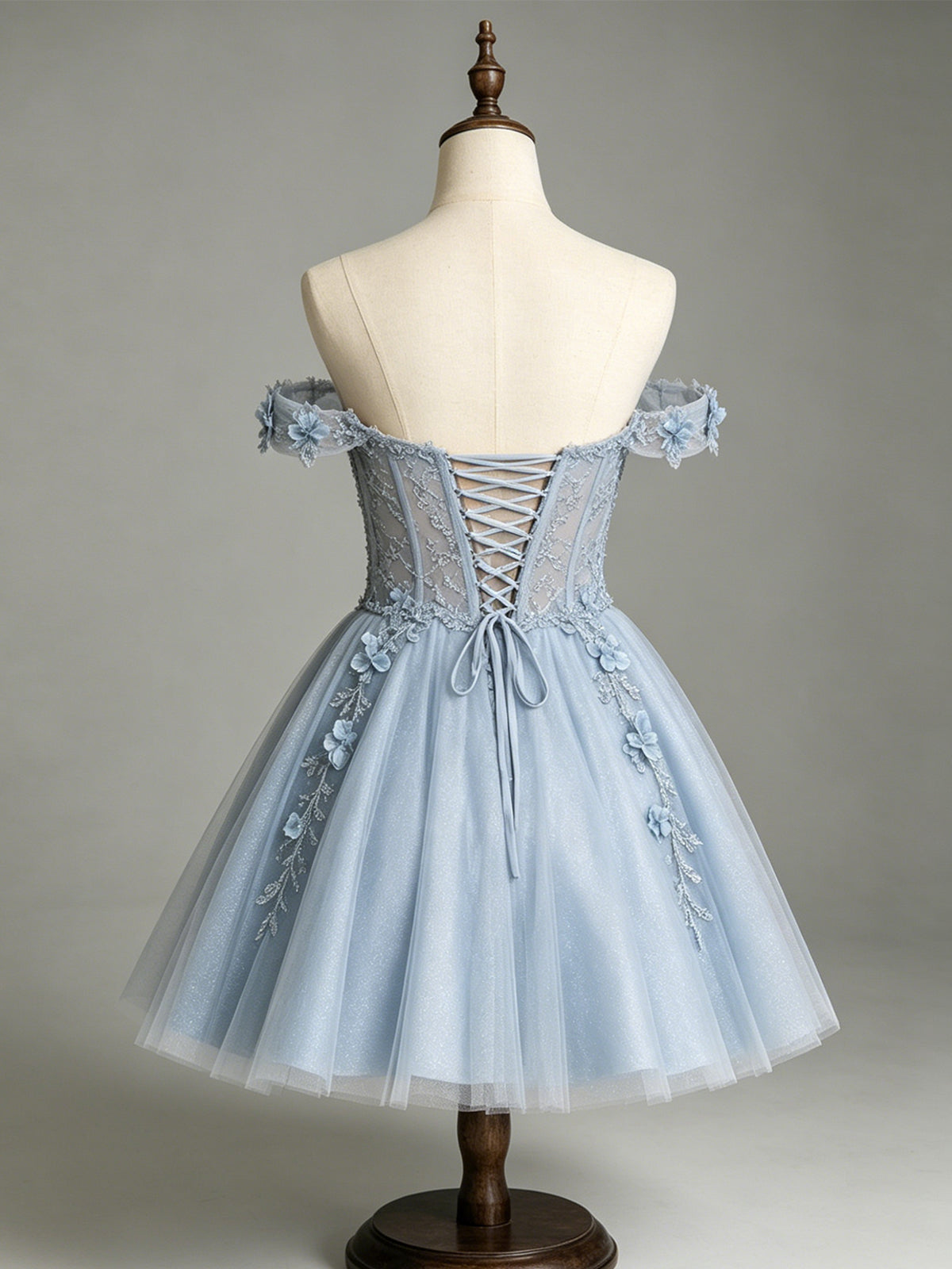 Off Shoulder 3D Floral Corset Glitter Tulle Homecoming Dress - view 2