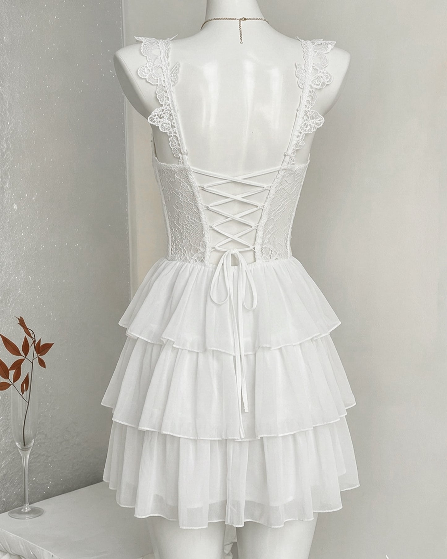 Lace Strap Corset Tulle Homecoming Dress with Tiered Skirt - view 2