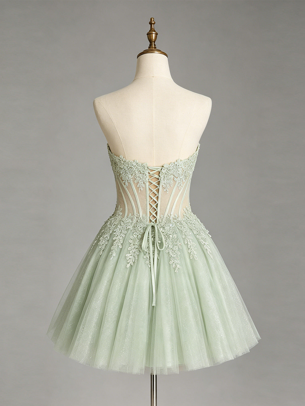 Strapless Lace Applique Glitter Tulle Homecoming Dress - view 2